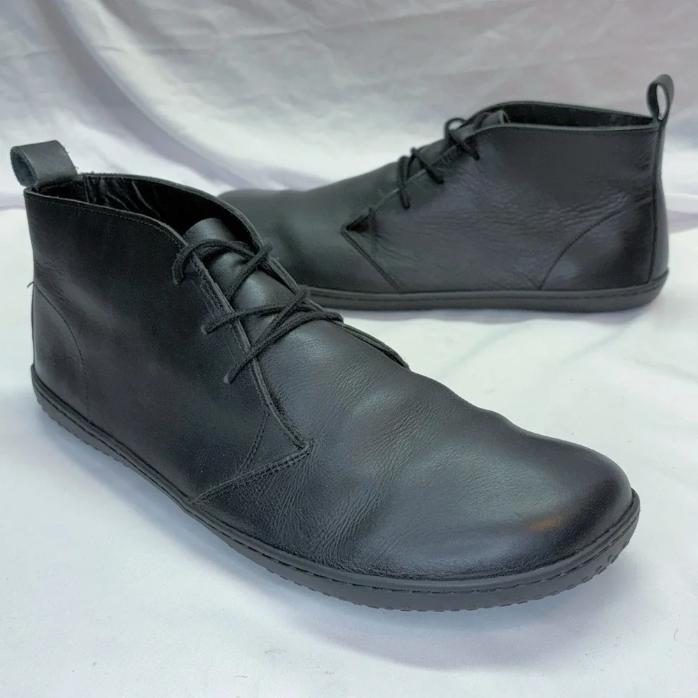 Vivobarefoot Men's Gobi Lux Black Leather Barefoot Boots - Size EU 46 US 12